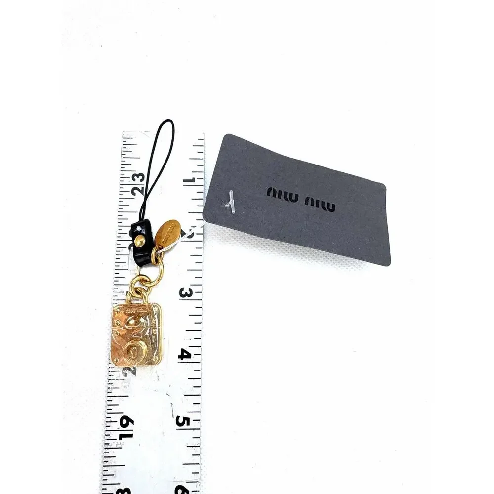 Miu Miu Gold Padlock Phone Charm Bag Charm Keychain Black Strap NWT Designer